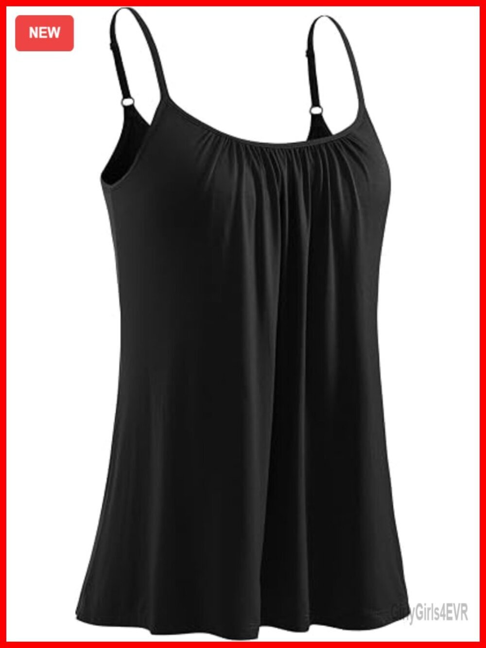 Tank Top with Built in Bra Flowy Camisole Adjustable Spaghetti Straps